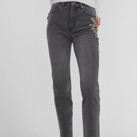 Express Super High Waisted Beaded Side Slim Jeans - Picture 1 of 9